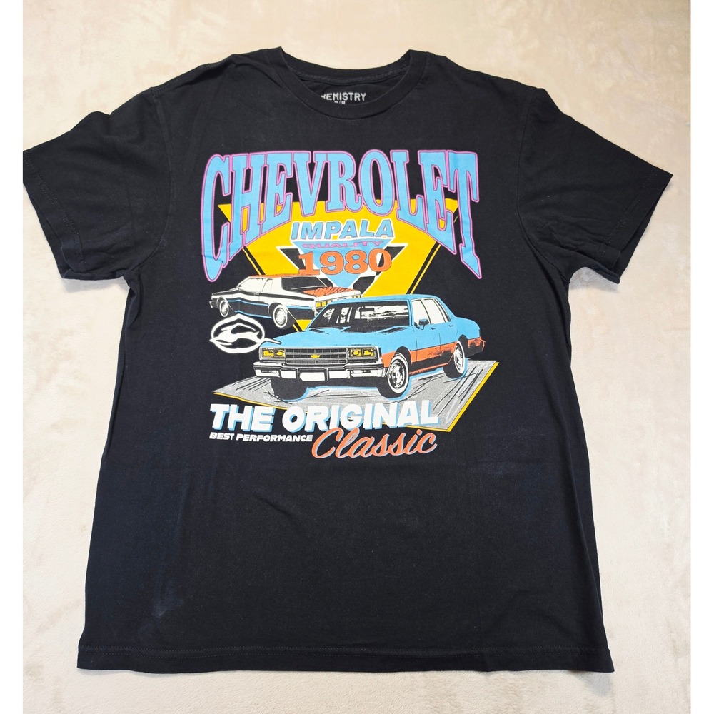 Chemistry Chevrolet Impala 1980 Graphic Tee Mens Medium Black GM Licensed Shirt